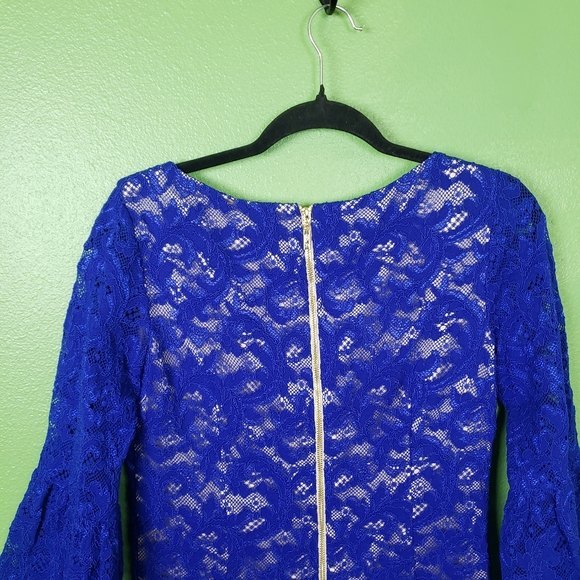 Eliza J Royal Blue Short Lace Bell Sleeve Dress Size 6 - Picture 11 of 13
